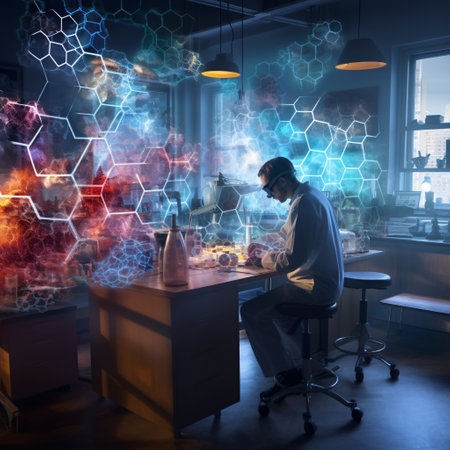 Scientist in laboratory. Mixed media. Mixed media. Mixed mediaの素材