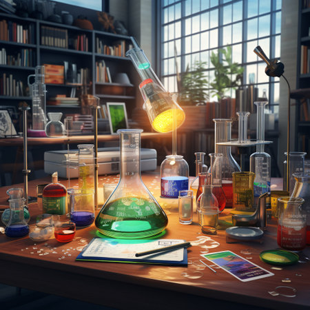 Science laboratory research and development concept. 3d rendering toned imageの素材