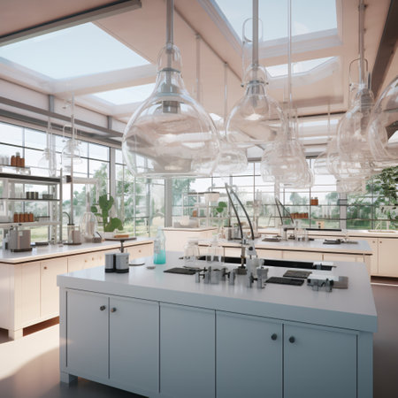 Interior of a modern kitchen with a large window. 3d renderingの素材