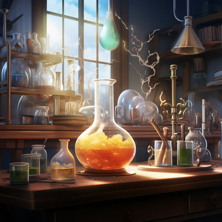Laboratory glassware, science and research concept. 3D renderingの素材