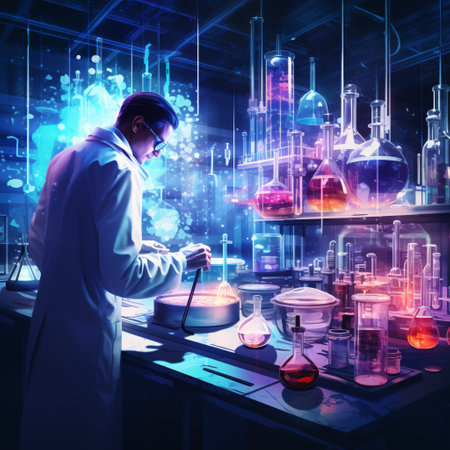 scientist with equipment and science experiments in laboratory. 3d renderingの素材