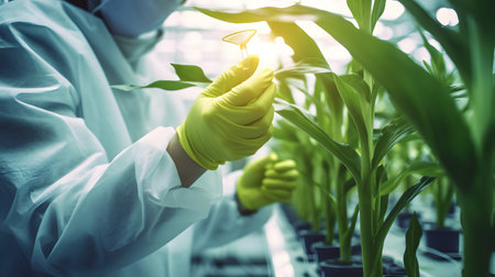 Scientist or biologist working with seedlings in the laboratory. Concept of biotechnology and biotechnology.の素材