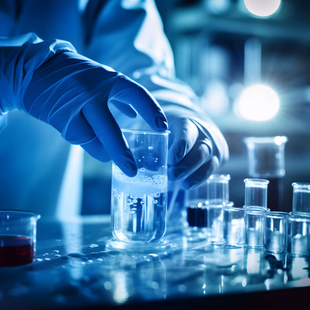scientist working in laboratory with test tubes and microscope, science research and development conceptの素材