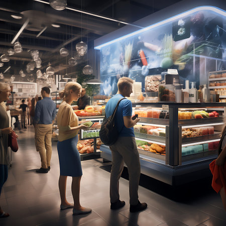 People shopping in supermarket. People buying food in grocery store. Supermarket interior.の素材