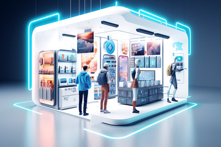 3d rendering of smart phone with digital screen and people on backgroundの素材