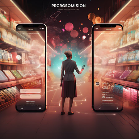 Mobile phone with online shopping concept. Back view of young woman holding mobile phone in her hands and looking at the screen. Online shopping conceptの素材