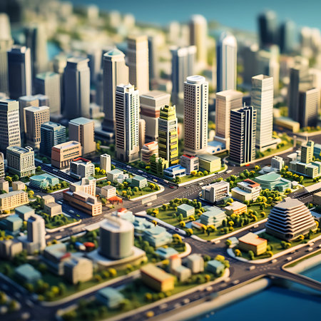 Miniature urban city with skyscrapers and buildings. 3d renderingの素材