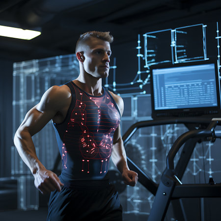sport, fitness, lifestyle and people concept - close up of young man running on treadmill in gymの素材