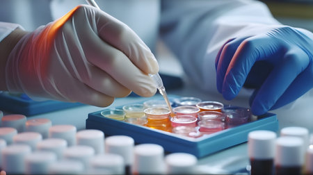 Scientist working with blood samples in laboratory, closeup. Medical backgroundの素材