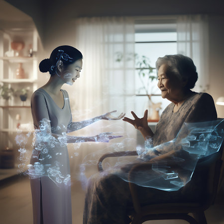 Embracing the revolution of home living, this senior shows how smart technology can be seamlessly adopted into daily life.の素材