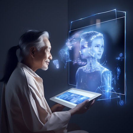 Advanced technology isn't just for the young; this senior citizen is a testament to the agelessness of smart home adoption.の素材