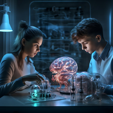 The photo illustrates a medical expert conducting a thorough analysis of a holographic human body, reflecting the innovative approaches in medical diagnostics and education.の素材