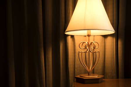 Lamps, curtains were in the room.の写真素材