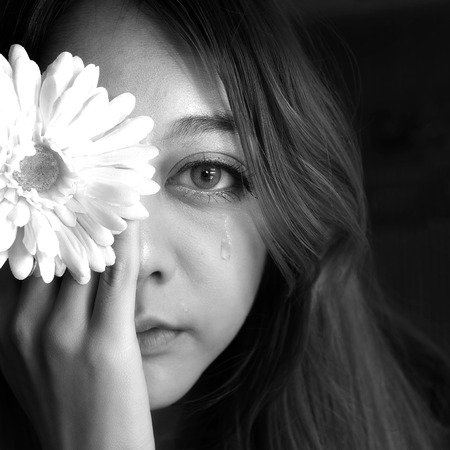 (Black and white) beauty girl cry ,Upset, women crying Sadの写真素材