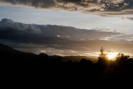 Beautiful landscape sunrise nature background Mountains and sky gold colorの写真素材