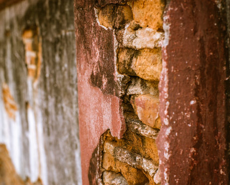 cracked concrete vintage brick wall background, old dirtyの写真素材