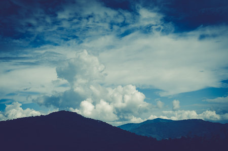 Beautiful blue sky and hill mountain at Mon Cham (Mon Jam), Chiangmai, Thailandの写真素材