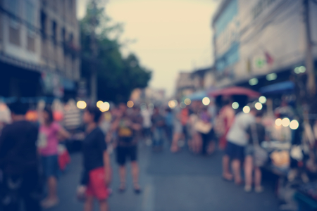 Night Festival Event Party on street with People Blurred Background, vintage toneの写真素材