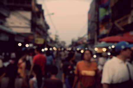 Night Festival Event Party on street with People Blurred Background, vintage toneの写真素材