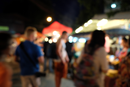 Night Festival Event Party on street with People Blurred Background, vintage toneの写真素材