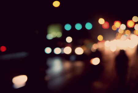 Abstract Car traffic at night. Motion blurred. Which urban city beautiful background.の写真素材