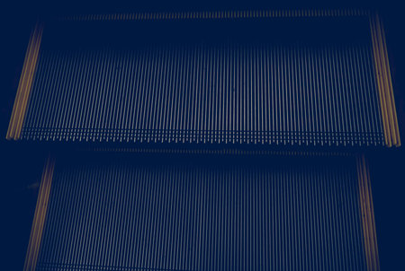 abstract escalator in shopping mall, Moving up staircase, yellow bands. metal line steel