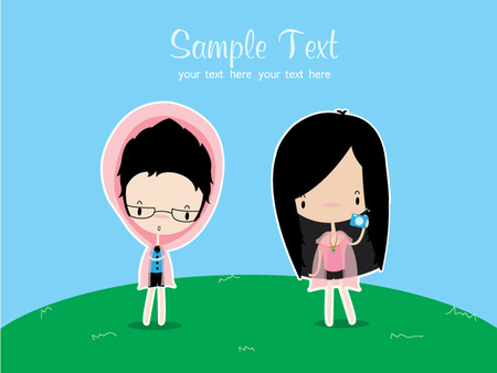 cartoon people. Teenagers Vector clip art illustrationのイラスト素材