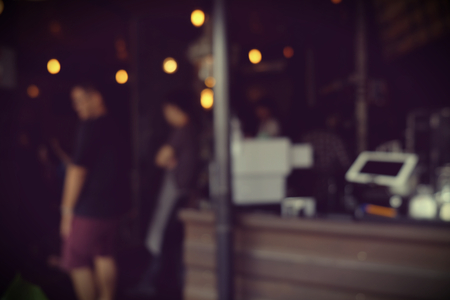 Blur coffee shop - cafe blurred with bokeh background, vintage styleの写真素材