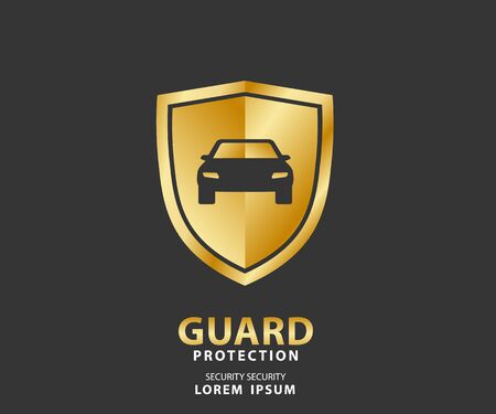 vehicle icon luxury shield, auto car gold guard insurance logo vector illustrationのイラスト素材