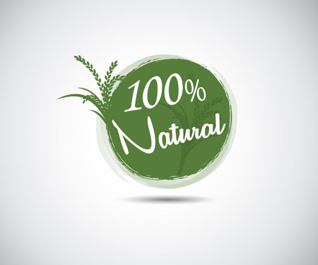 100% natural ecology green design lettering sticker with brushpen calligraphy. Eco friendly concept for stickers, banners, banner, tag, advertisement. Vector Illustrationのイラスト素材