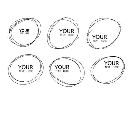 Hand drawn circle line sketch. Vector set circular scribble doodle round circles,  message note mark design element. Pencil, pen, graffiti bubble, ball draft illustration. - Vectorのイラスト素材