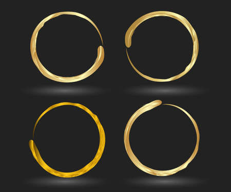 Circle gold frame set of Hand Drawn. Abstract vector design element. Gold concept, shining circle with thin realistic line for poster, banner, cover, print.のイラスト素材