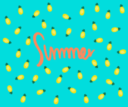 Colorful summer pattern with hand drawn beach elements. Fashion print design, vector illustration -...