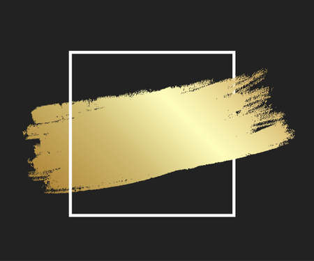Gold brush stroke in the frame. Gold shiny grunge texture. Dirty design element, box, frame or background for text.のイラスト素材