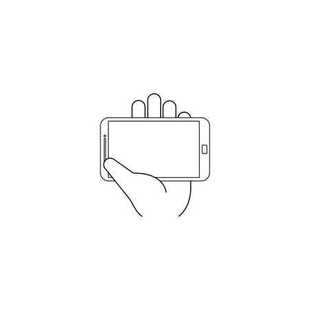 Two hands holding phone. Empty screen mock. Social network communication on mobile app. Application on touch screen mobile. Vector flat cartoon designのイラスト素材