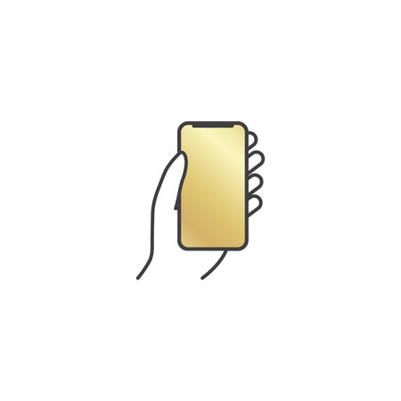 Hand hold the smartphone. Mobile phone finger touch screen, icon flat designのイラスト素材