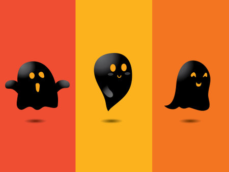 Ghosts for Halloween. Cute cartoon ghosts. Smiling face. Flat design. Vector illustrationのイラスト素材