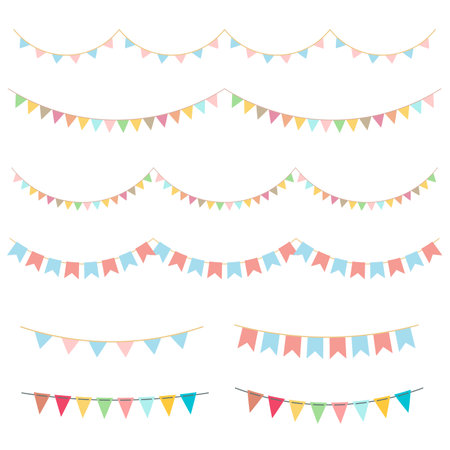 Party colorful flags. Celebration Event, Birthday, Carnival flag garlands.のイラスト素材