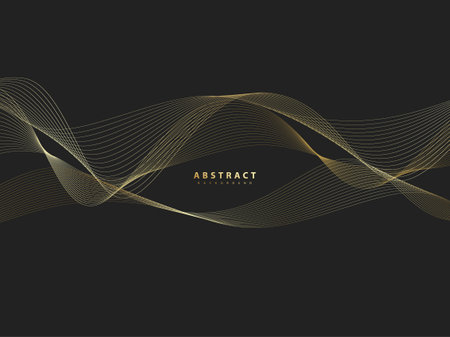 Abstract background with gold line wave. Luxury style. Tech pattern. Curved wavy line, smooth stripe. Vector illustration.のイラスト素材