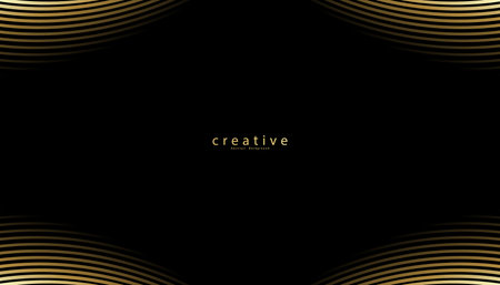 Abstract gold line on black background with copy space. Vector illustration.のイラスト素材