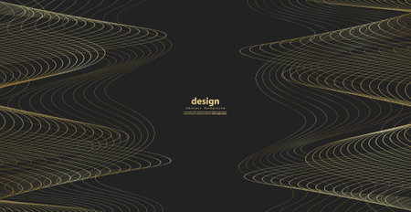 Abstract background with gold line wave. Luxury style. Tech pattern. Curved wavy line, smooth stripe. Vector illustration.のイラスト素材