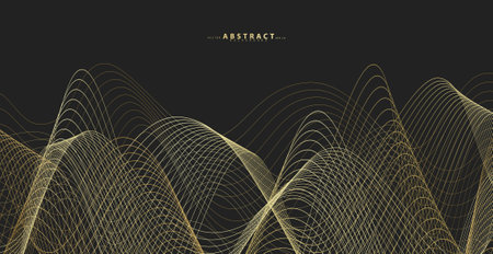 Abstract background with gold line wave. Luxury style. Tech pattern. Curved wavy line, smooth stripe. Vector illustration.のイラスト素材