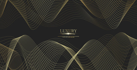 Abstract background with gold line wave. Luxury style. Tech pattern. Curved wavy line, smooth stripe. Vector illustration.のイラスト素材