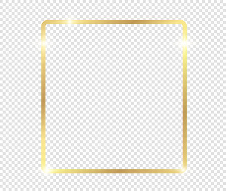 Gold shiny glowing frame with shadows isolated on transparent background. Golden luxury vintage realistic rectangle border. illustration - Vectorのイラスト素材