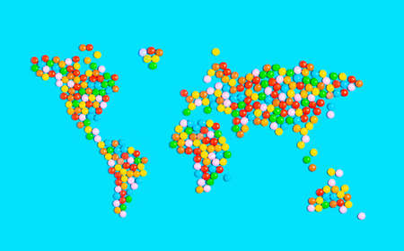 Map of the world made of candy. Abstract creative idea.Asia, Africa, North America, South America, Antarctica, Europe, and Australiaの写真素材