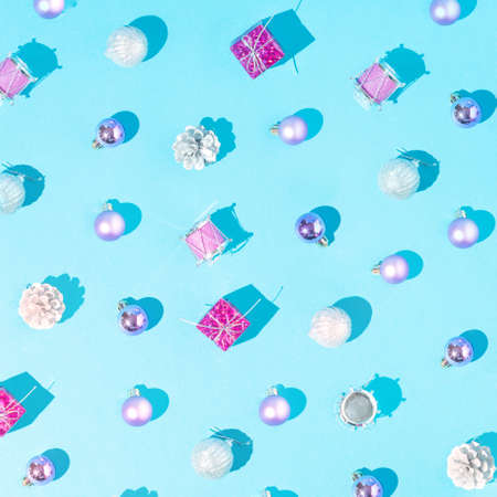 Pattern of New Year's decorations on a sky blue background. New Year 2022の写真素材