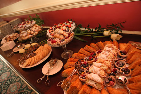 buffet table with many desserts