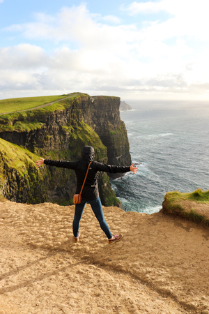 Woman at Cliffs of Moherの写真素材