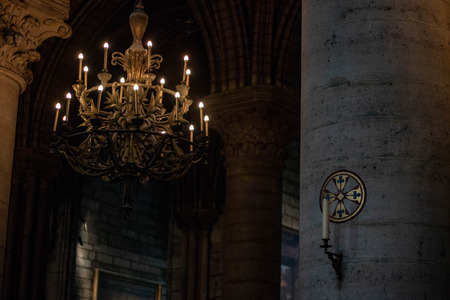 Chandelier in Notre Dame, Paris, Franceの写真素材
