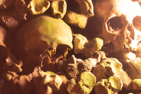 Skulls in Catacombs in Paris, France